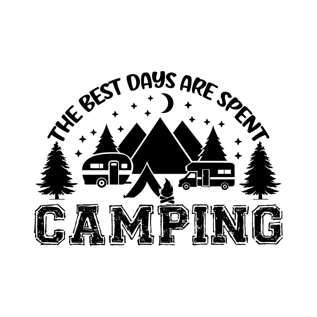 Best Days Are Spent Camping T-Shirt Design | Mountain Hike T-Shirt Design | Ai, Svg, Eps, Dxf, Jpeg, Png, Instant download T-Shirt Digital Prints file preview image.