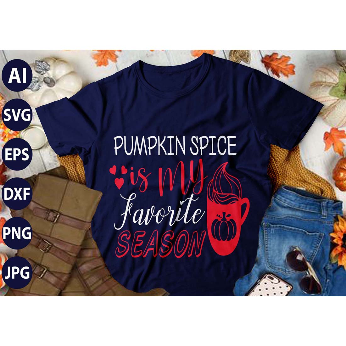 Pumpkin Spice is my Favorite Season, SVG T-Shirt Design |Happy Halloween & Pumpkin T-Shirt Design | Ai, Svg, Eps, Dxf, Jpeg, Png, Instant download T-Shirt | 100% print-ready Digital vector file cover image.