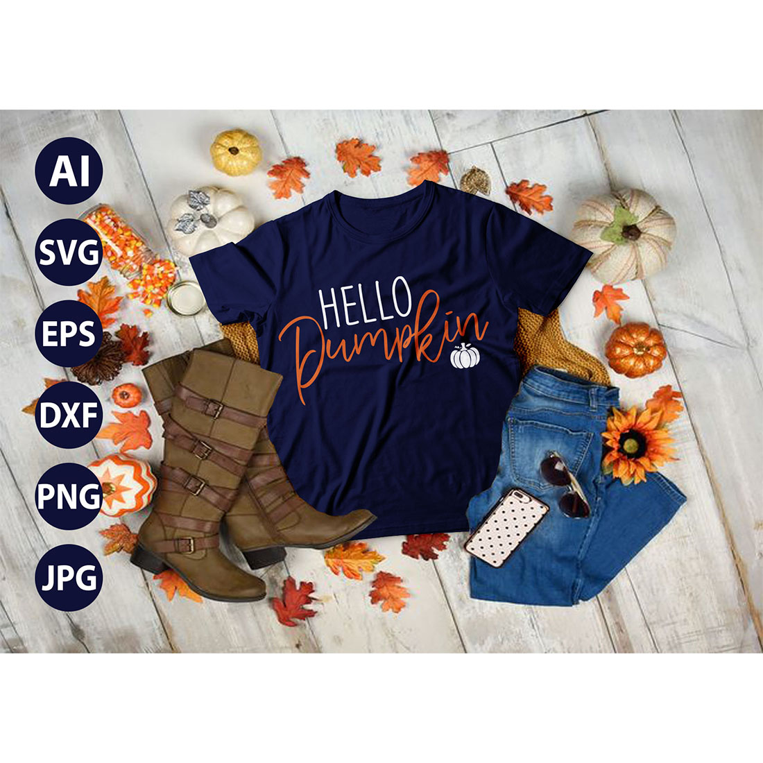Hello Pumpkin, SVG T-Shirt Design |Happy Halloween & Pumpkin T-Shirt Design | Ai, Svg, Eps, Dxf, Jpeg, Png, Instant download T-Shirt | 100% print-ready Digital vector file cover image.