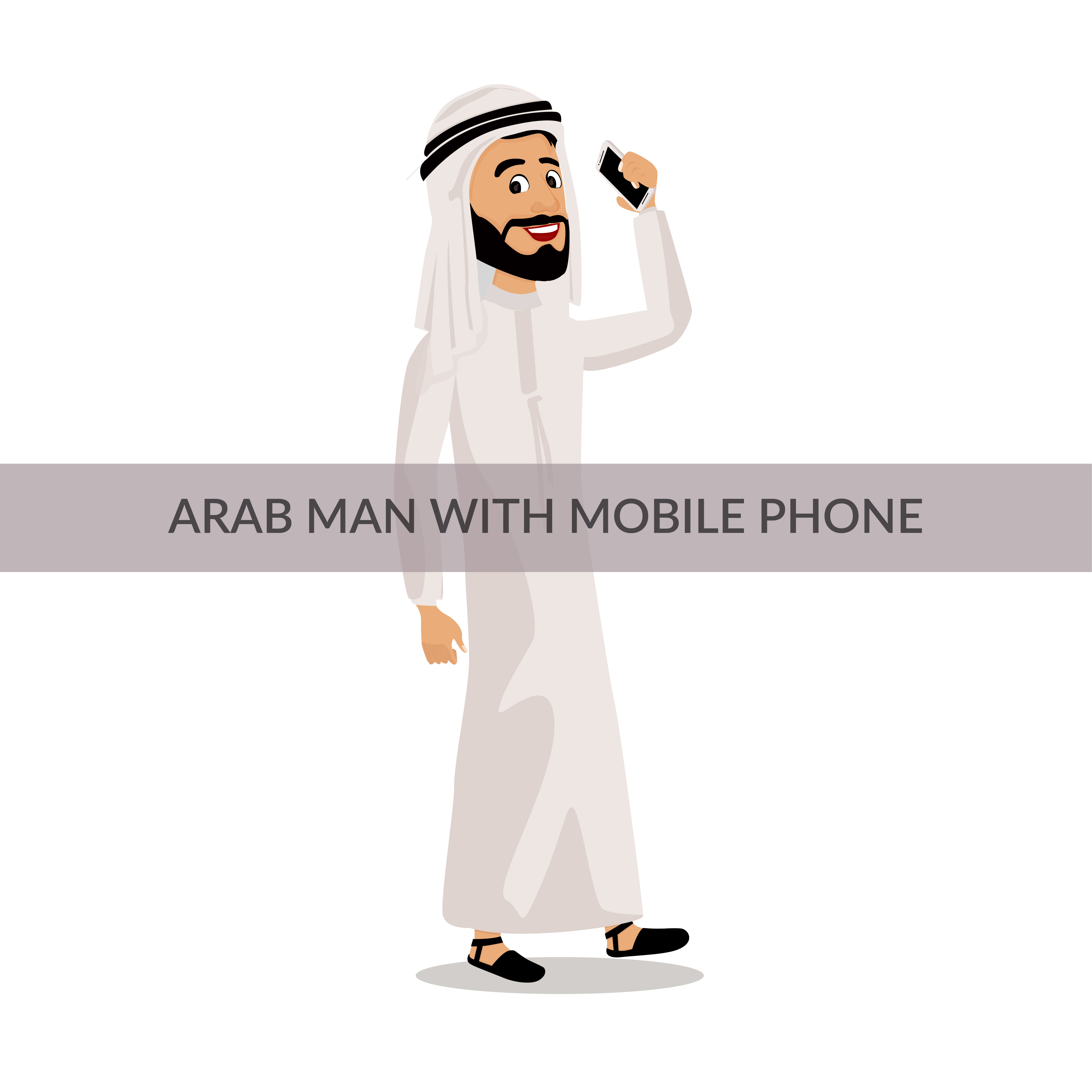 Arab man character with mobile phone preview image.