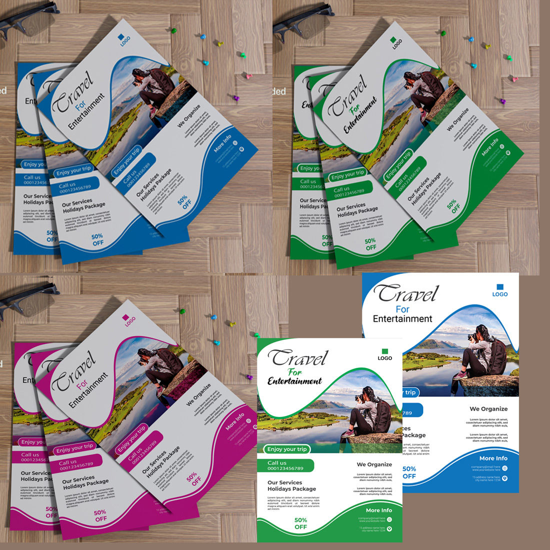 Travel flyer Design Template Editable 3 Color Variants vol-2 preview image.