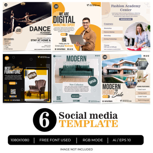 Professional 6 social media template bundle cover image.