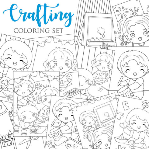 Happy Kids Crafting and Painting Activity School with Stationery Object Coloring Pages for Kids and Adult cover image.