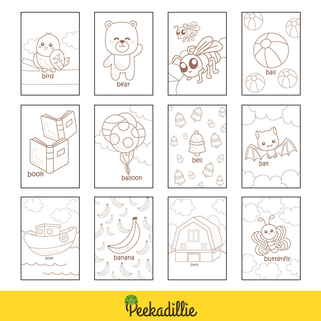 B For Vocabulary School Letter Reading Writing Font Study Learning Student Toodler Kids Balloon Bear Banana Butterfly Barn Ball Bird Bat Book Bell Boat Bee Cartoon Coloring Pages for Kids and Adult preview image.