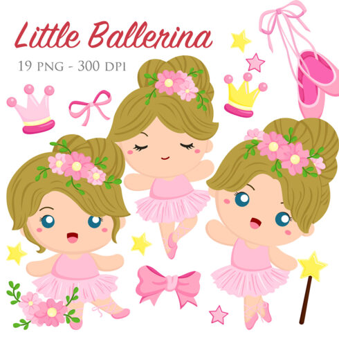Beautiful Girl Kids Pink Ballerina Ballet Sport Activity Illustration Vector Clipart Cartoon cover image.