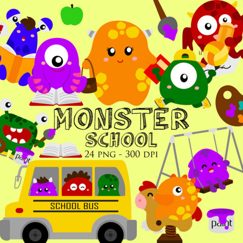 Cute Monster School Fantasy Cartoon Activity Sport Learning Playing Illustration Vector Clipart cover image.