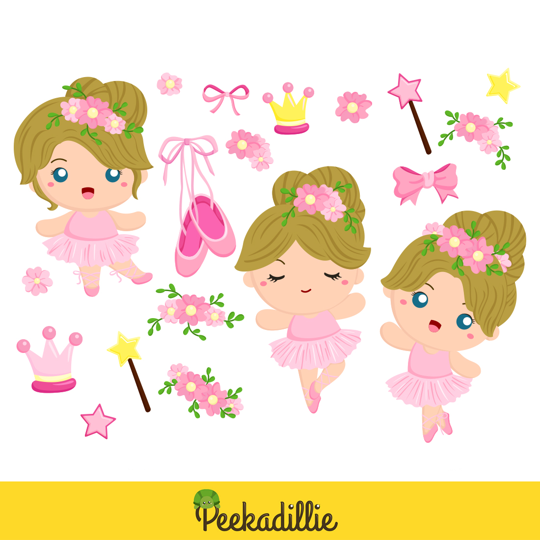 Beautiful Girl Kids Pink Ballerina Ballet Sport Activity Illustration Vector Clipart Cartoon preview image.