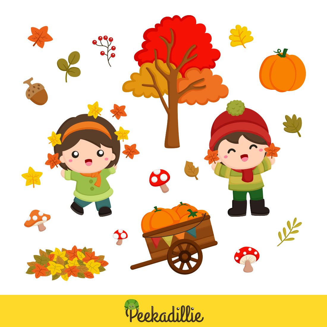 Happy Kids in Autumn Leaves Season Holiday Activity Nature Cartoon ...