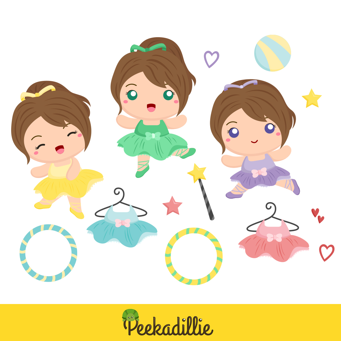 Cute Colorful Little Ballerina Ballet is Fun Sport Illustration Vector Clipart Cartoon preview image.