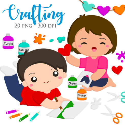 Cute Kids Crafting Activity School Paper Colour Stationery Art Tools Object Illustration Vector Clipart Cartoon cover image.