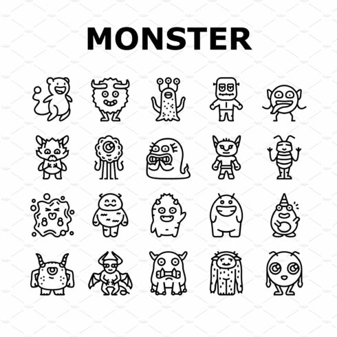 monster funny cute alien icons set cover image.