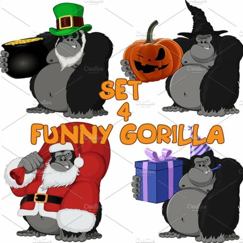 Set 4 funny gorilla cover image.