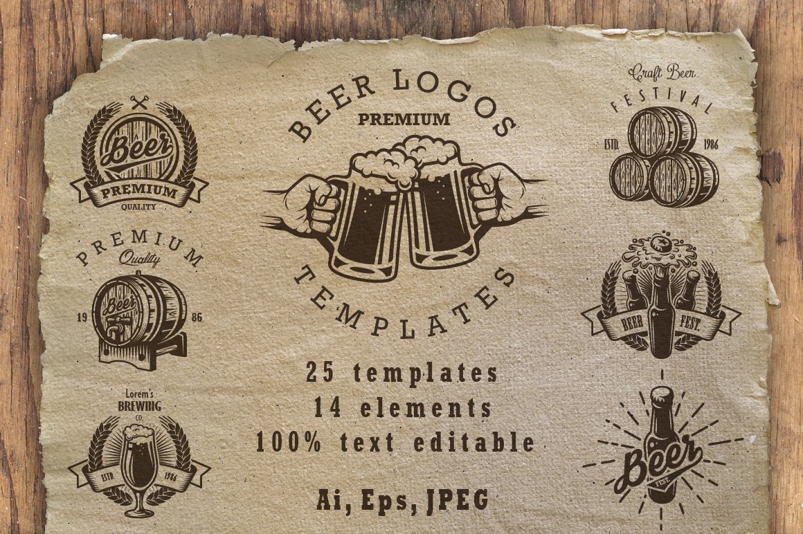 Set of beer logos templates cover image.
