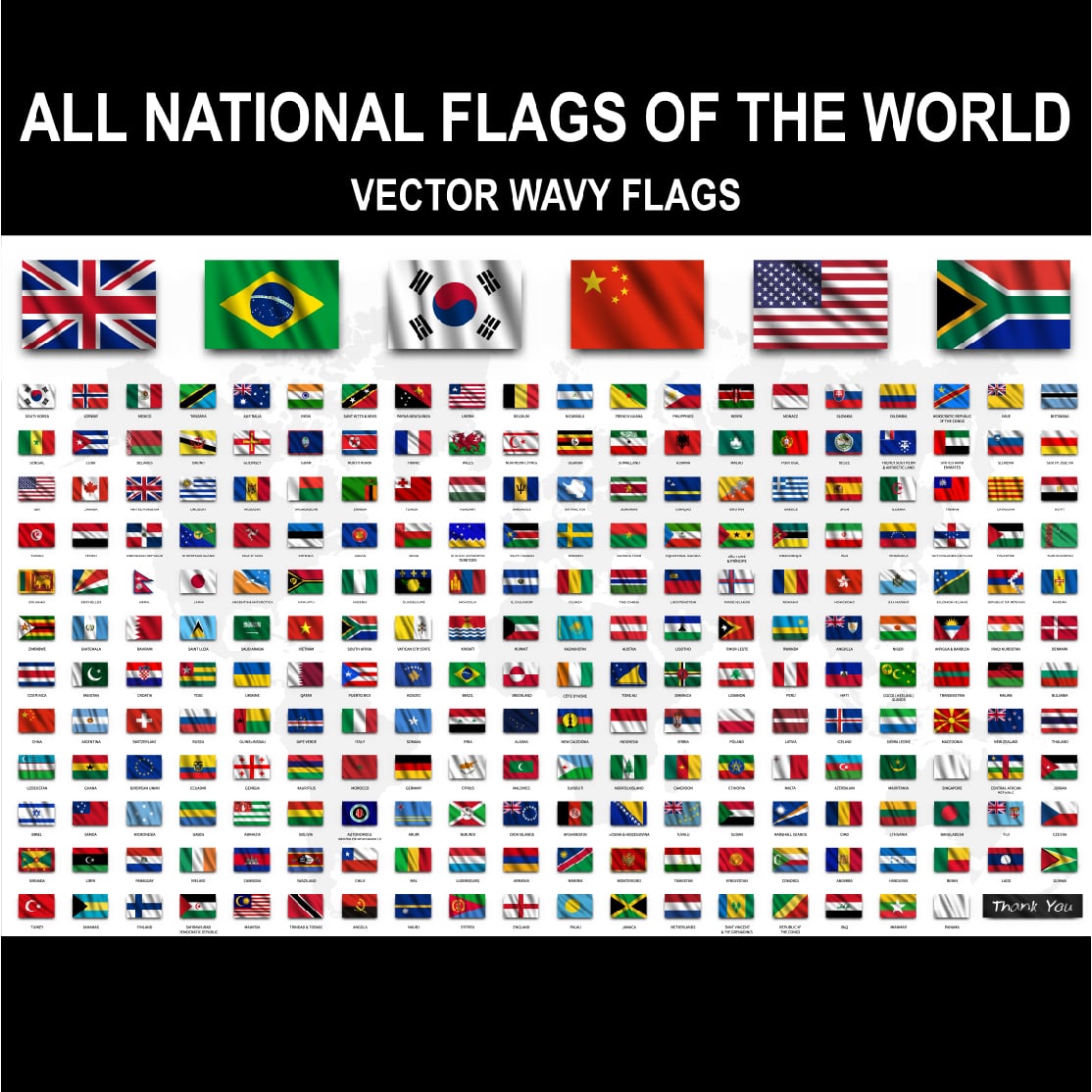 All National Flags World Realistic Waving Fabric Texture Full Pack preview image.