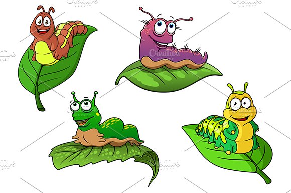 Cute cheerful cartoon caterpillars cover image.