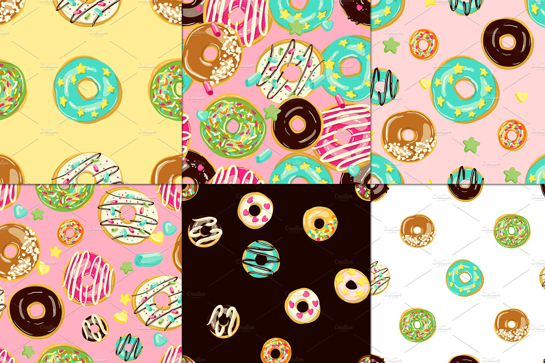 12 vector patterns with donuts preview image.