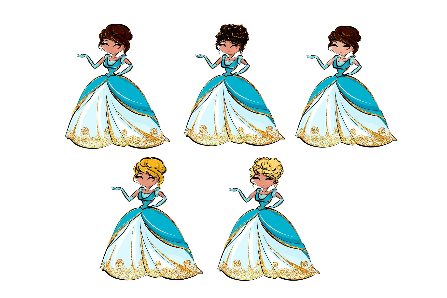 Brown Skin Cinderella Clipart preview image.