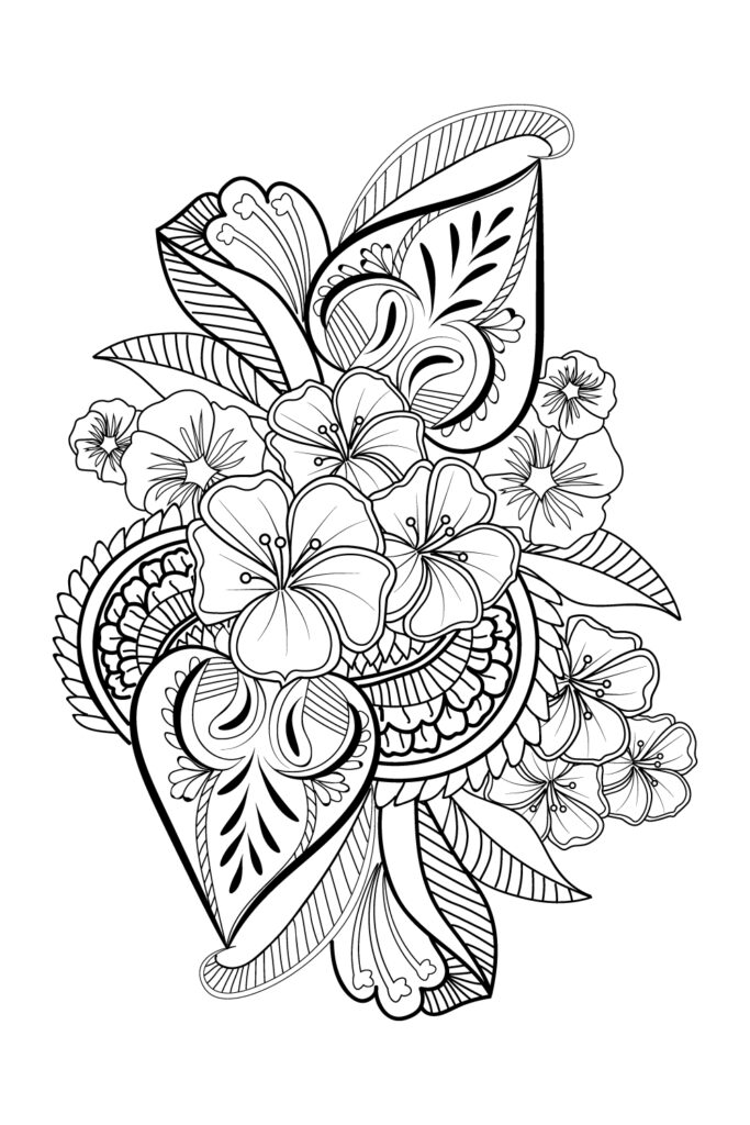 Disital illustration, outline pencil drawing, doodle flower zentangle ...