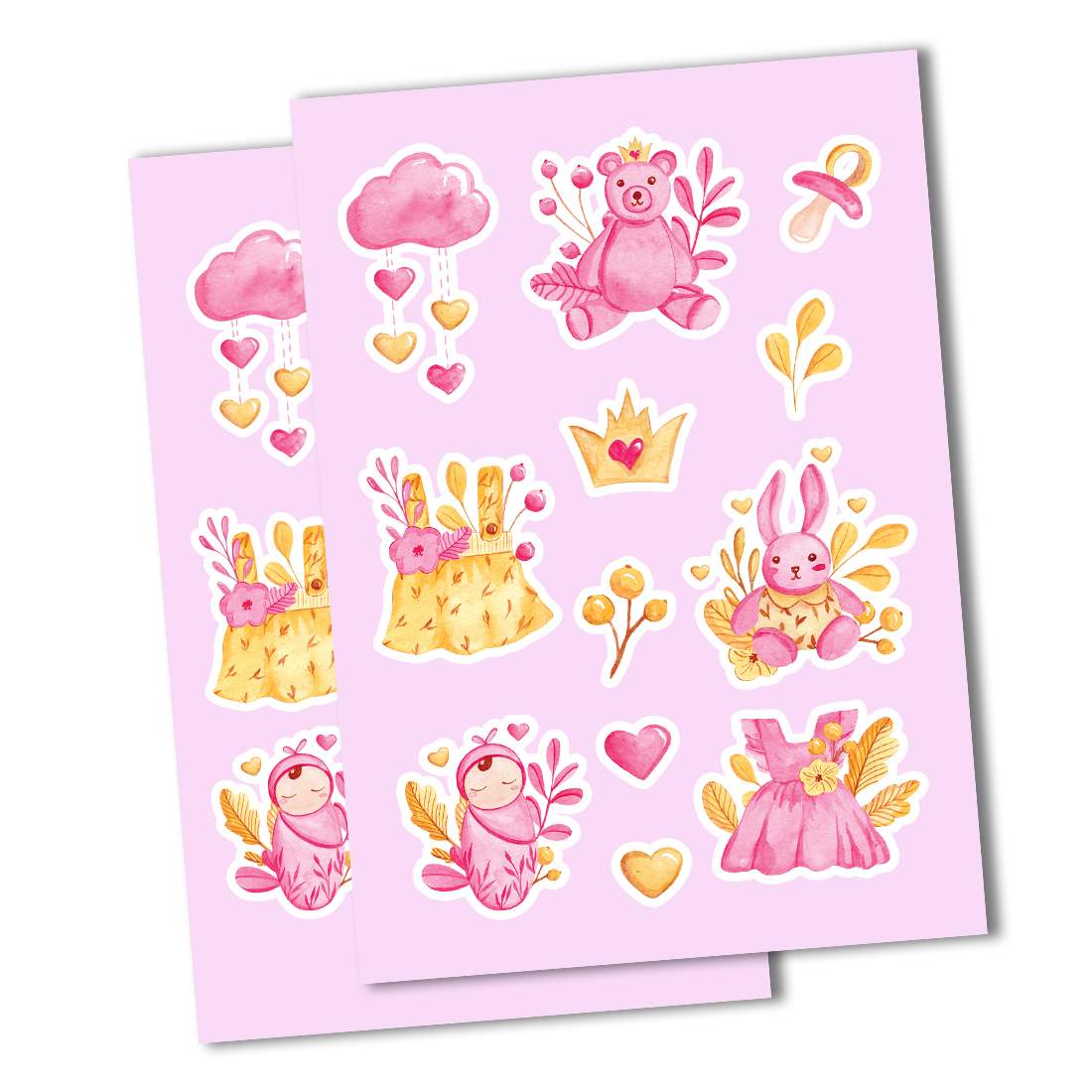 Pink nursery sticker pack preview image.