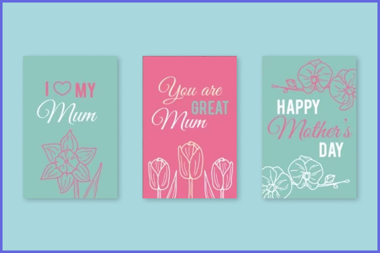 Collage of pink and green Mother's Day cards with silhouettes of flowers.