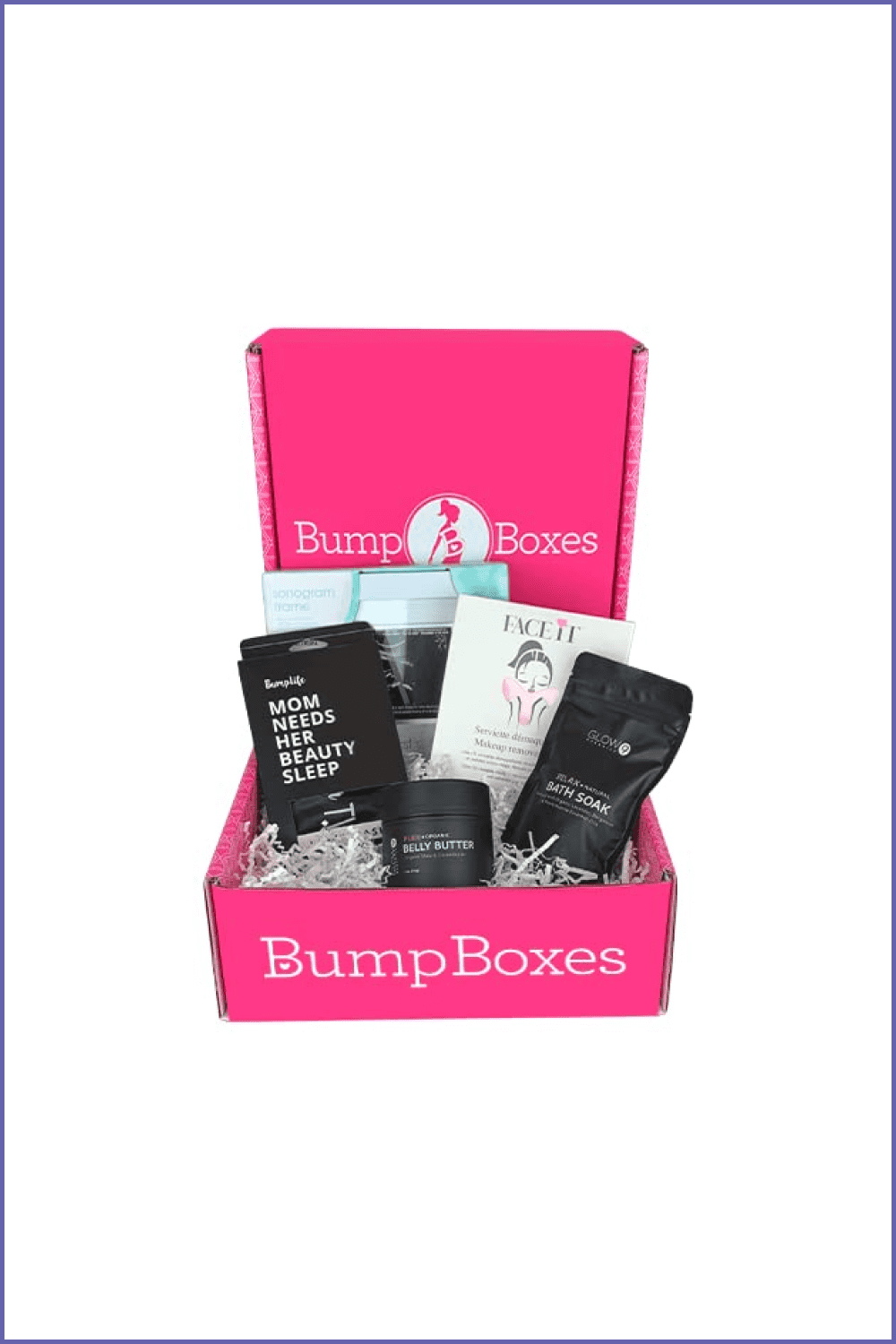 Pink box with black packaging of cosmetics.