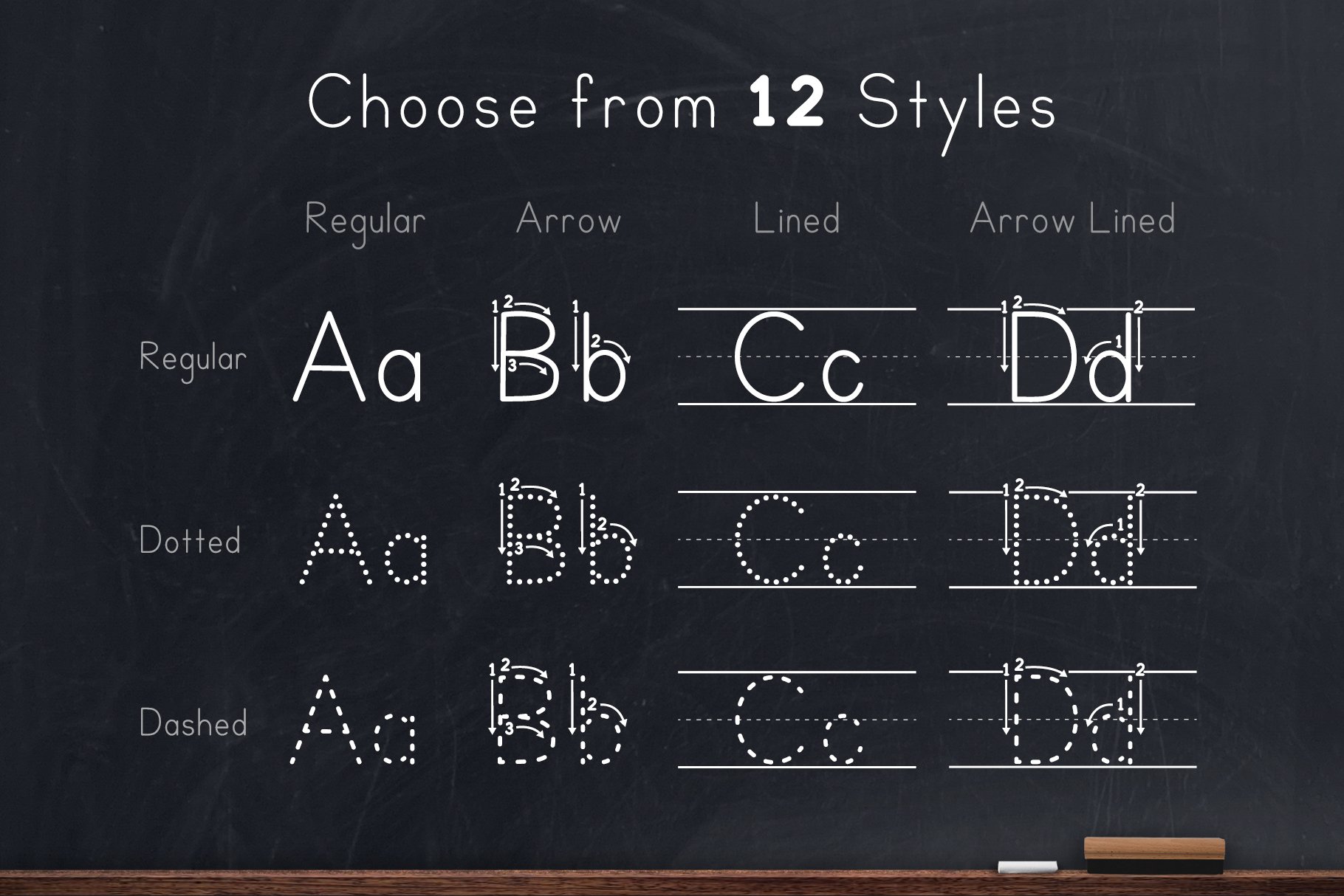 12 styles of teaching print font with arrows instructions letters and numbers tracing font for teaching and learning handwriting 923