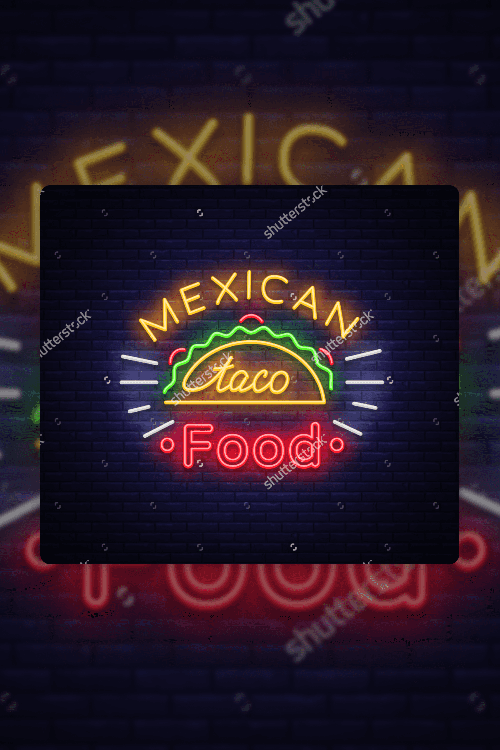 Neon sign on Mexican food, Tacos, street food, fast food, snack.