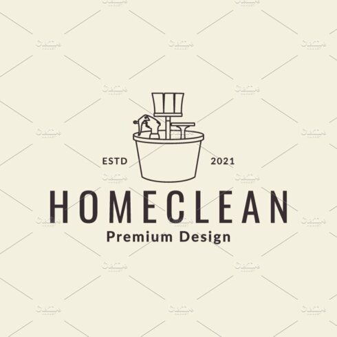 cleaning tools set lines logo vector cover image.