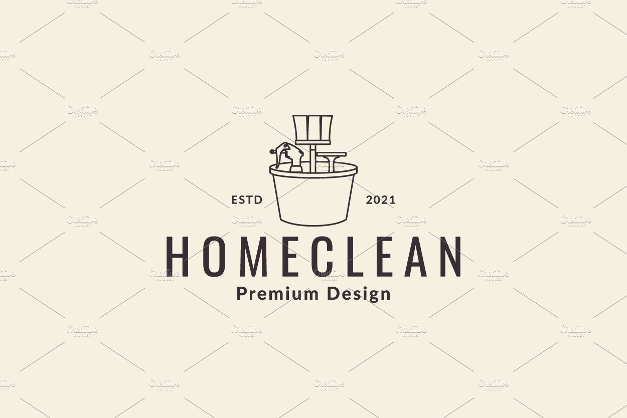 cleaning tools set lines logo vector cover image.
