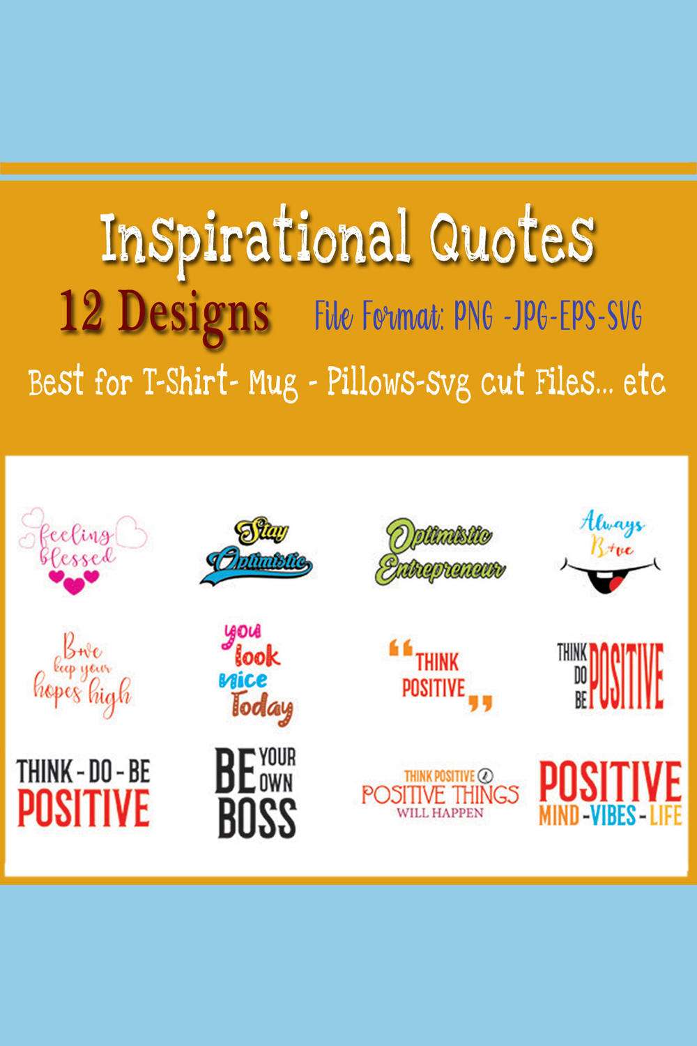 Inspirational Quotes : Motivational Quotes -SVG Cut File – Bundle- Sublimation Bundle pinterest preview image.