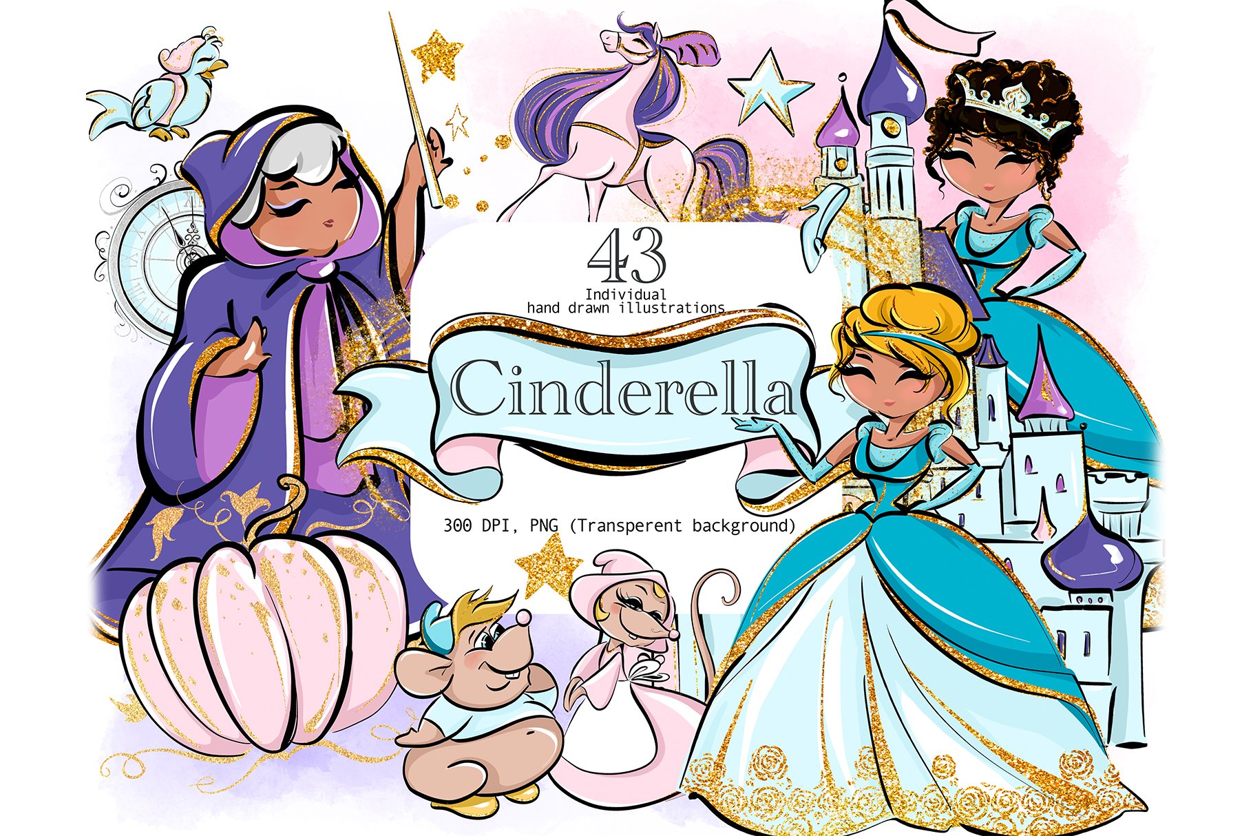 Brown Skin Cinderella Clipart cover image.