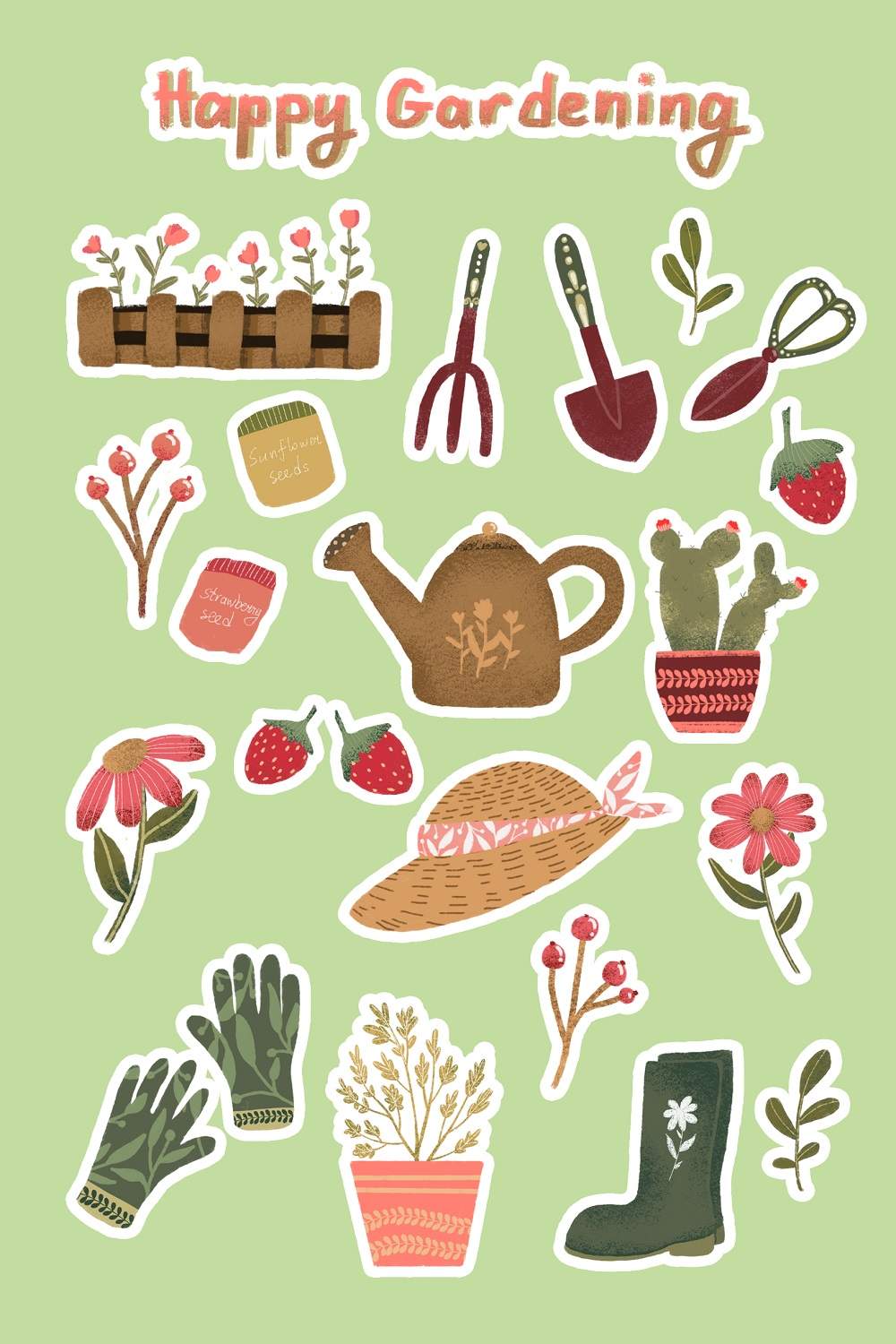 Gardening sticker pack pinterest preview image.