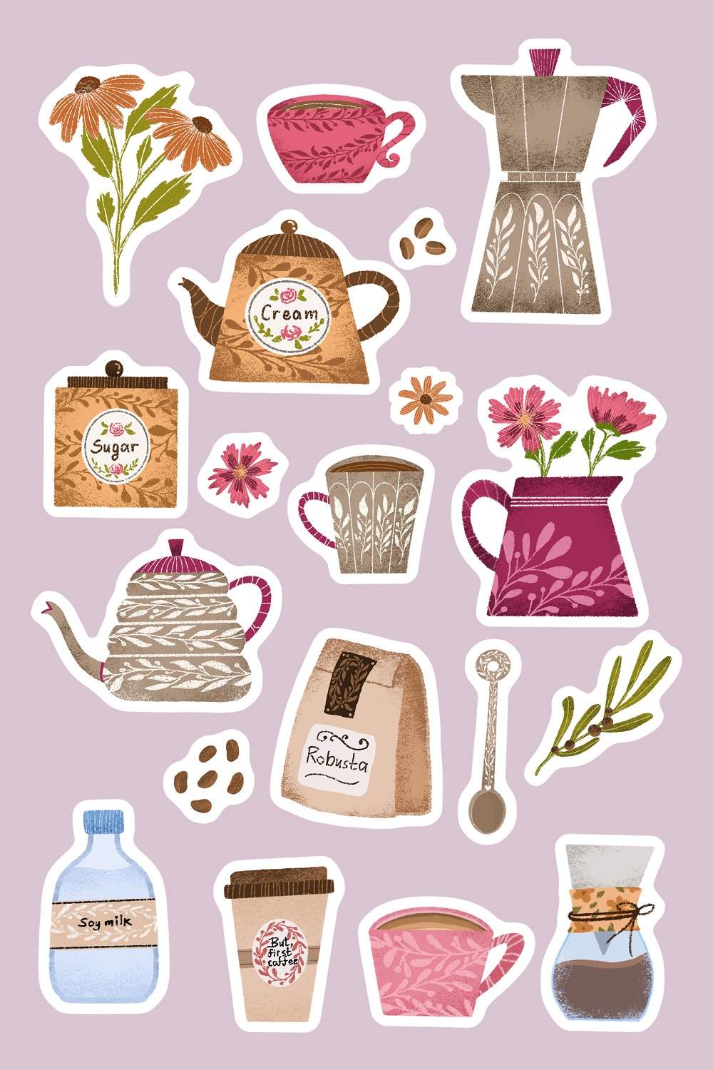 Coffee aesthetic sticker pack pinterest preview image.