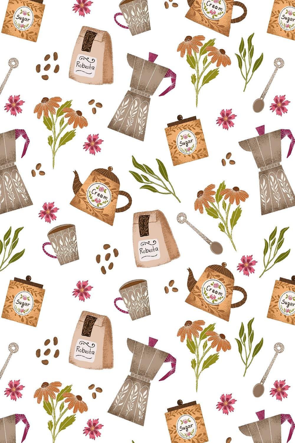 Coffeeholic Coffee Elements Patterns pinterest preview image.