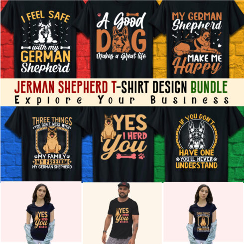 6 amazing and trendy typography bundle German Shepherd t-shirt Design Vector Template cover image.