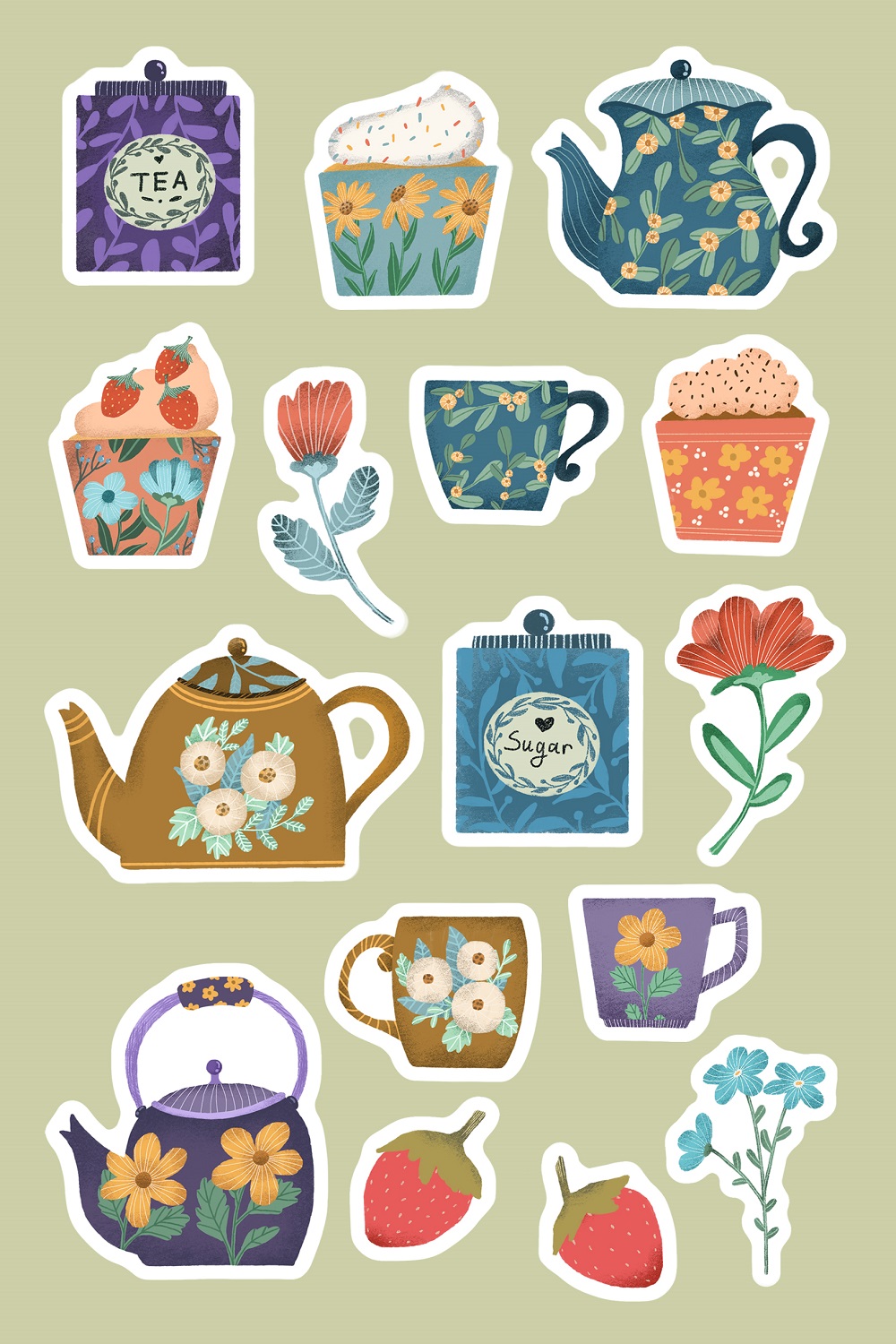 Tea time with cupcake sticker pack pinterest preview image.
