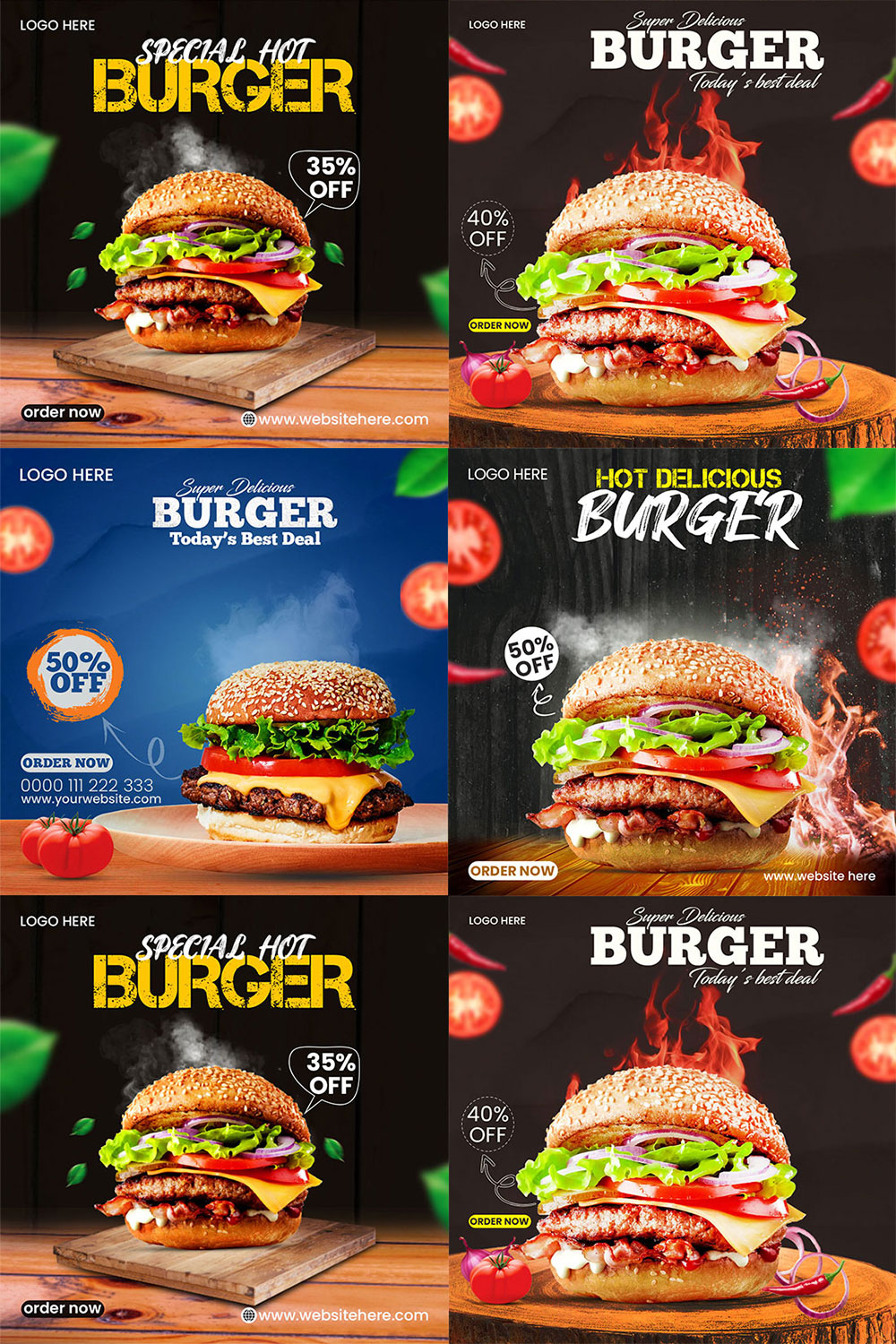 Burger Food Social Media Post Template pinterest preview image.