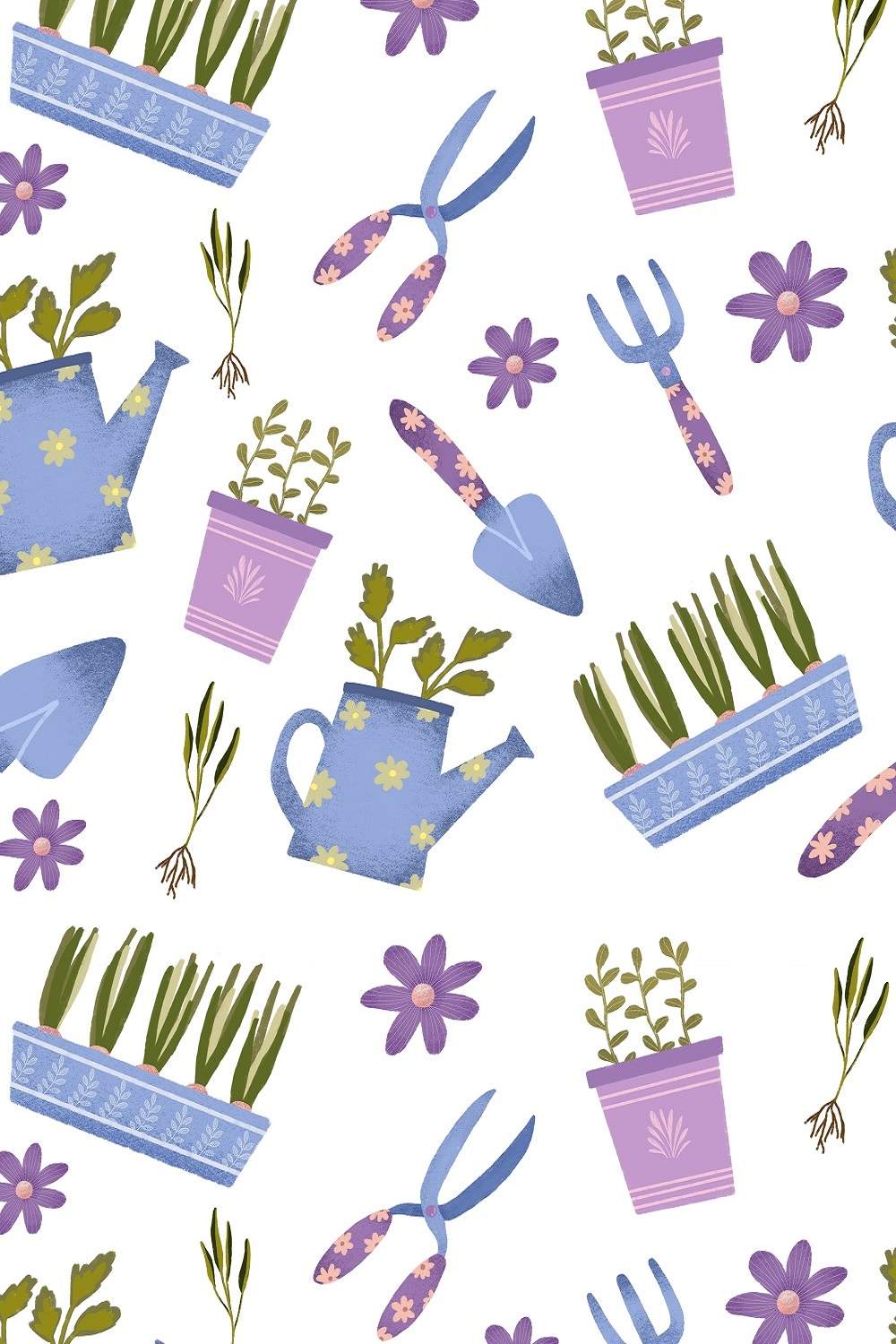 Happy gardening patterns and clipart set pinterest preview image.