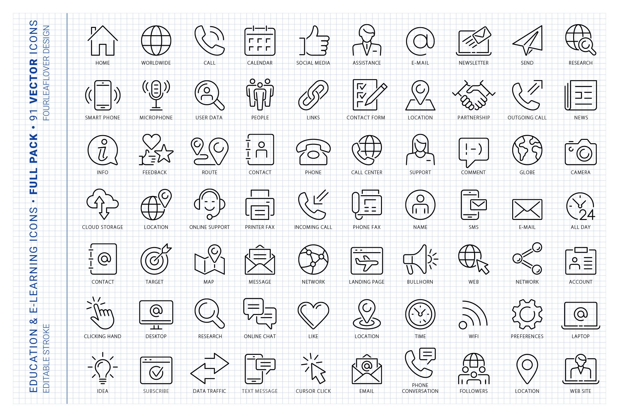 Contact Us Outline Vector Icon Set preview image.