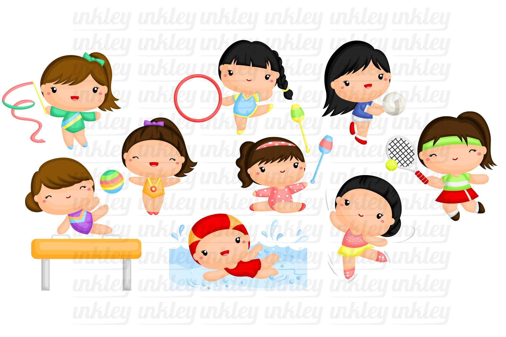 Girl Sports Clipart - Healthy preview image.