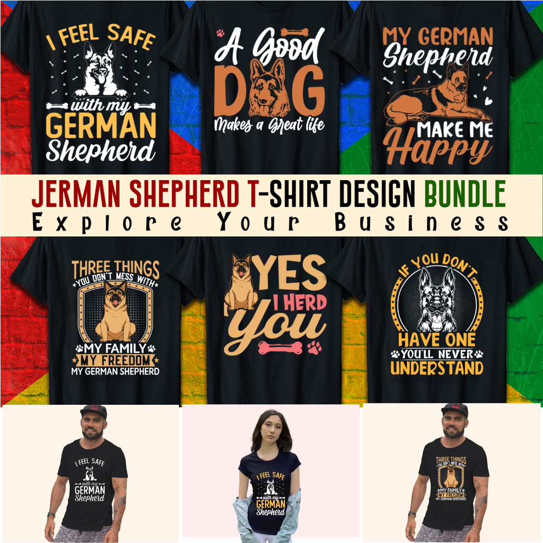 6 amazing and trendy typography bundle German Shepherd t-shirt Design Vector Template preview image.