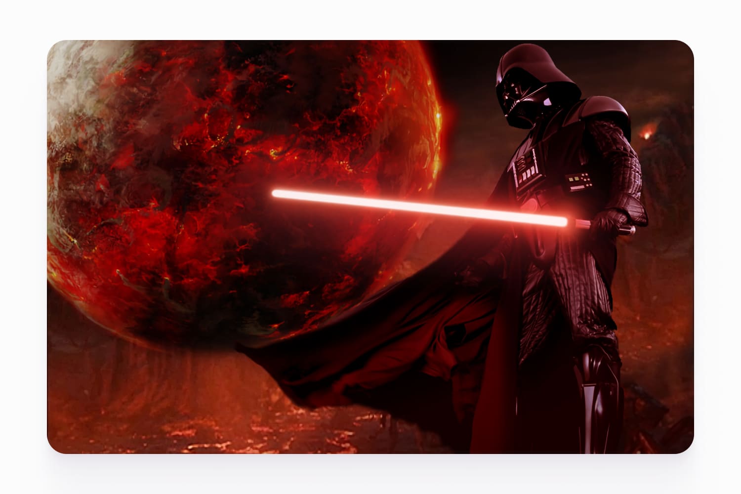 Image of Darth Vader with a lightsaber against the background of the red planet.