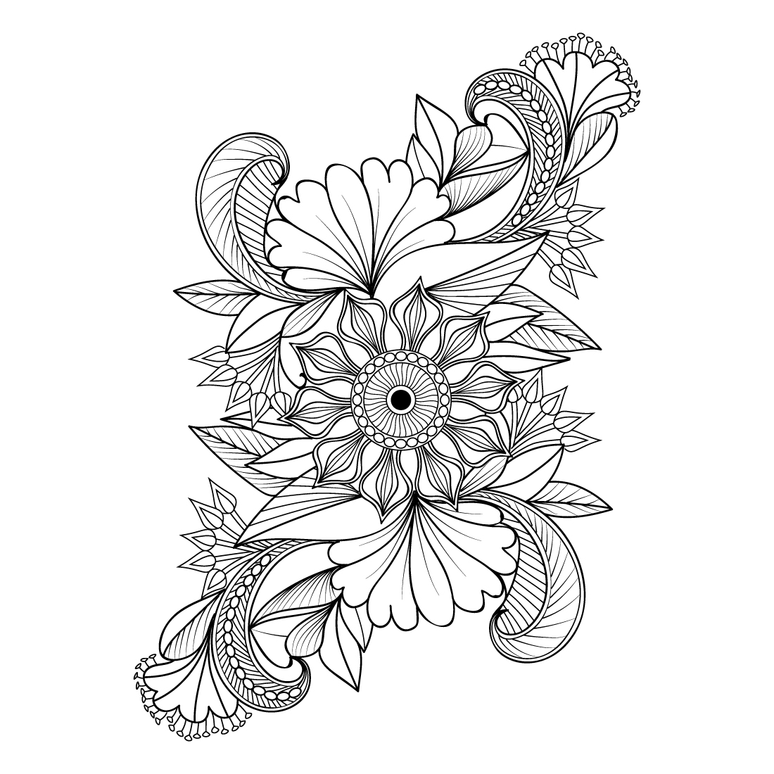 Black and white drawing of flowers.