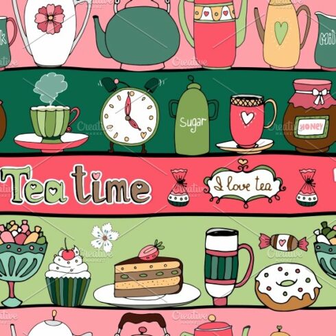 Tea time seamless pattern cover image.