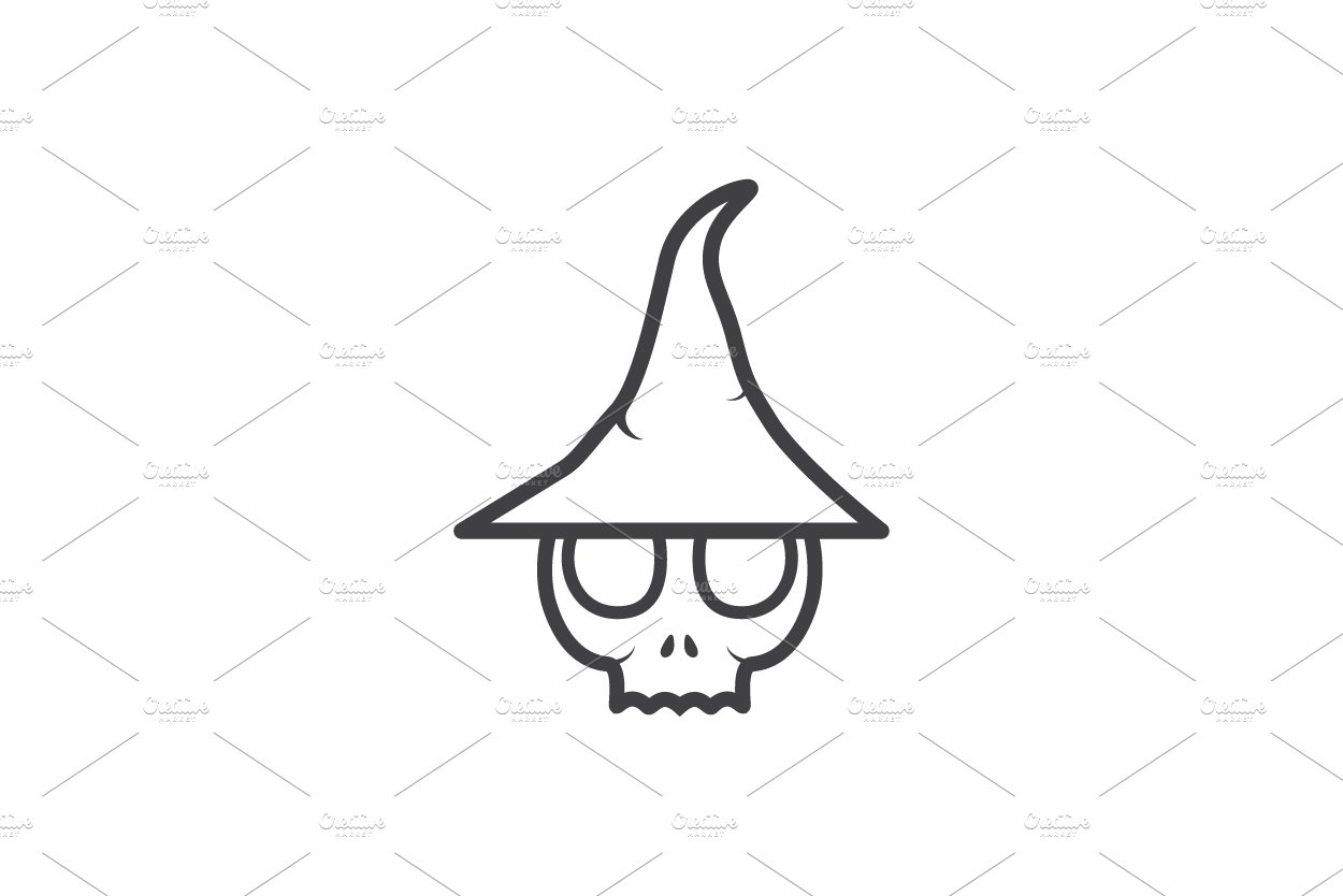 skull with witch hat logo design cover image.