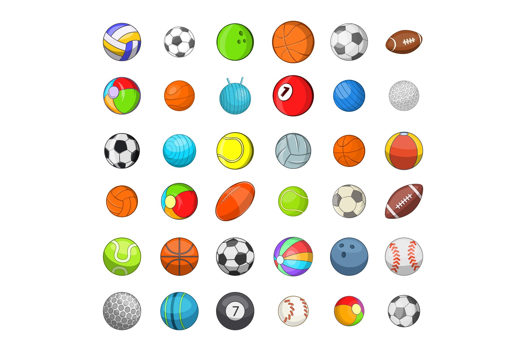 Ball sports icon set, cartoon style cover image.