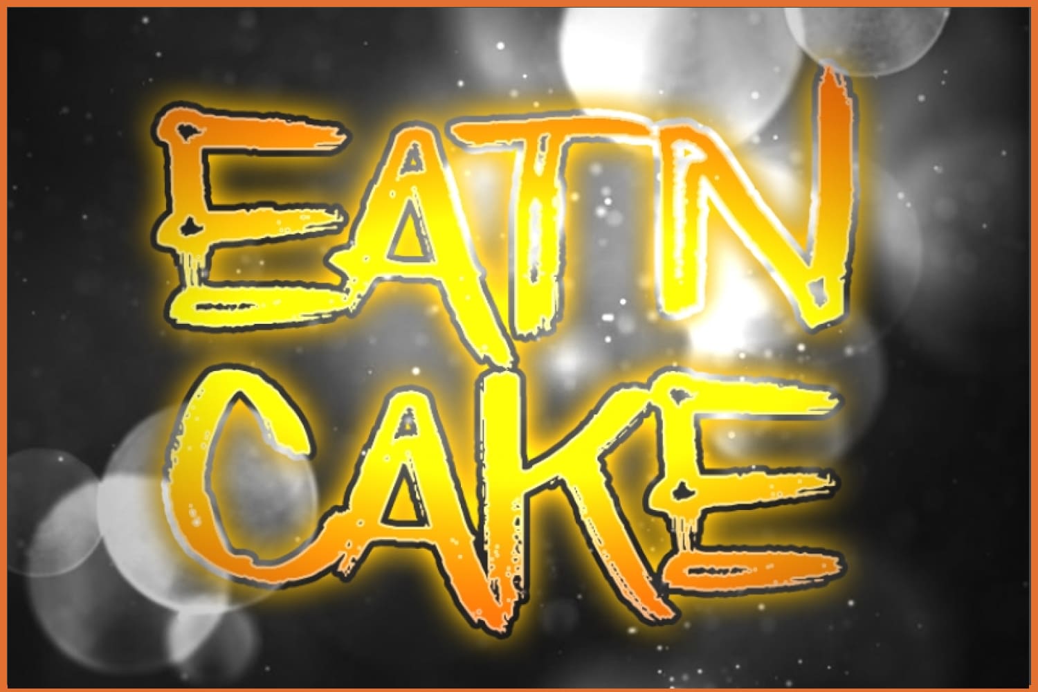 Yellow text Eatn Cake on abstract background.