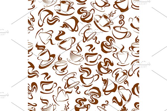 Brown steaming coffee cups pattern cover image.