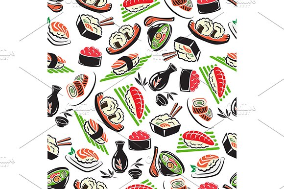 Japanese seafood cuisine pattern cover image.