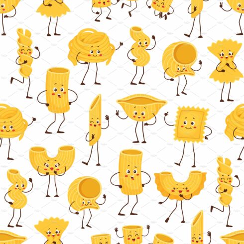 Cartoon pasta characters pattern cover image.